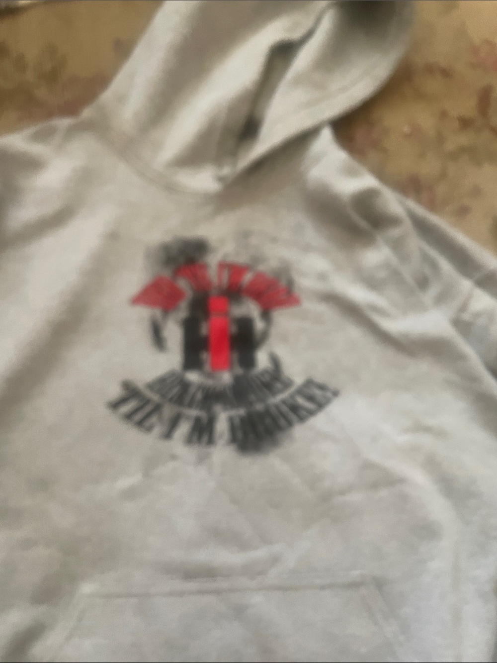 Mens Grey Hoodie with Red Graphic